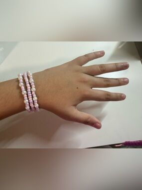 Delicate Pink Pearl & Bead Stretch Bracelet Set